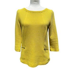 Boden Yellow 3/4 Sleeve‎ Zip Back Zip Pockets Size 4 Top
